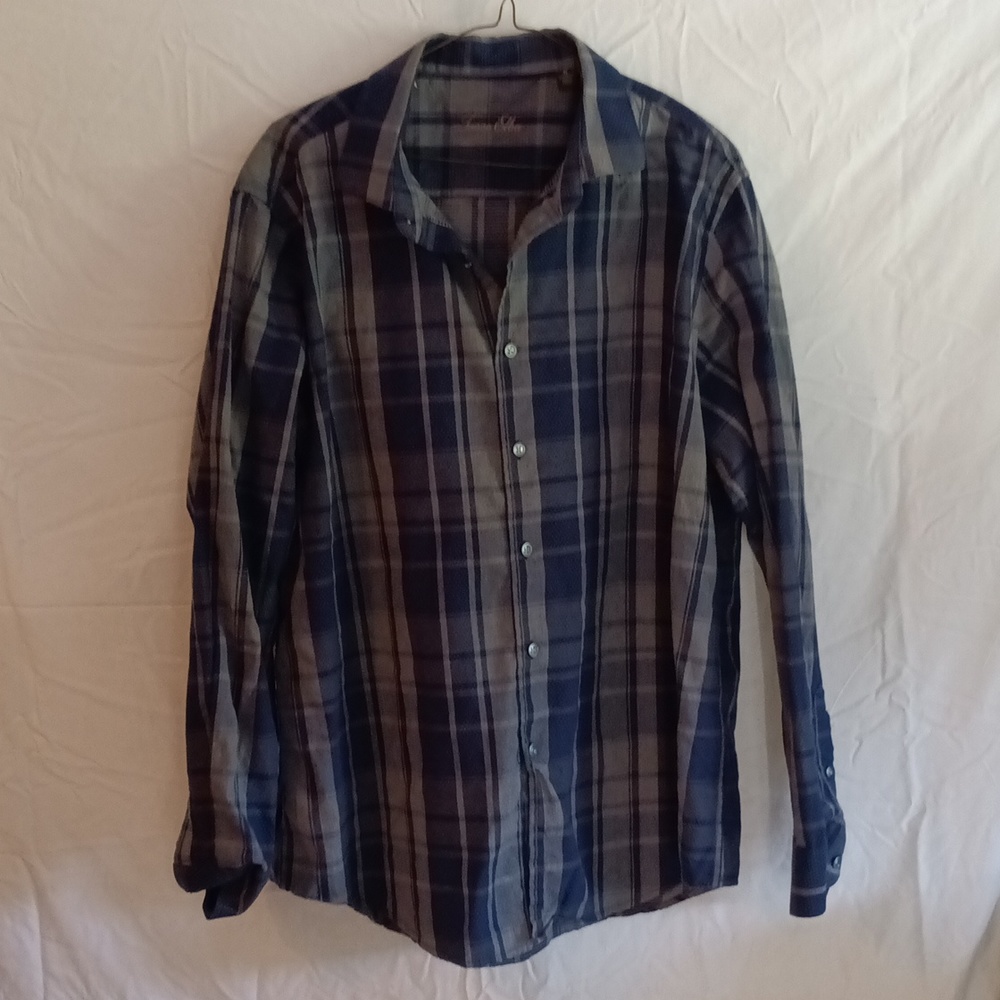 Tasso Elba men's long sleeve flannel shirt size XL blue/gray